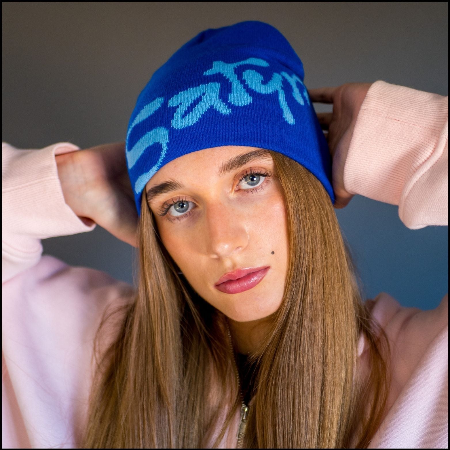 SatynBeanie Blau - Satin-Innenseite