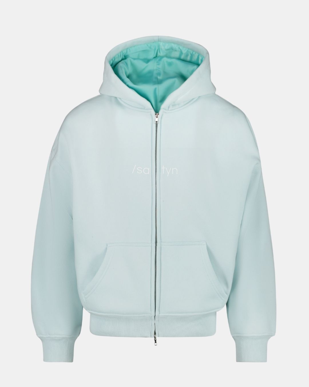 Hoodie met rits/satijn - Cyaan UITVERKOCHT